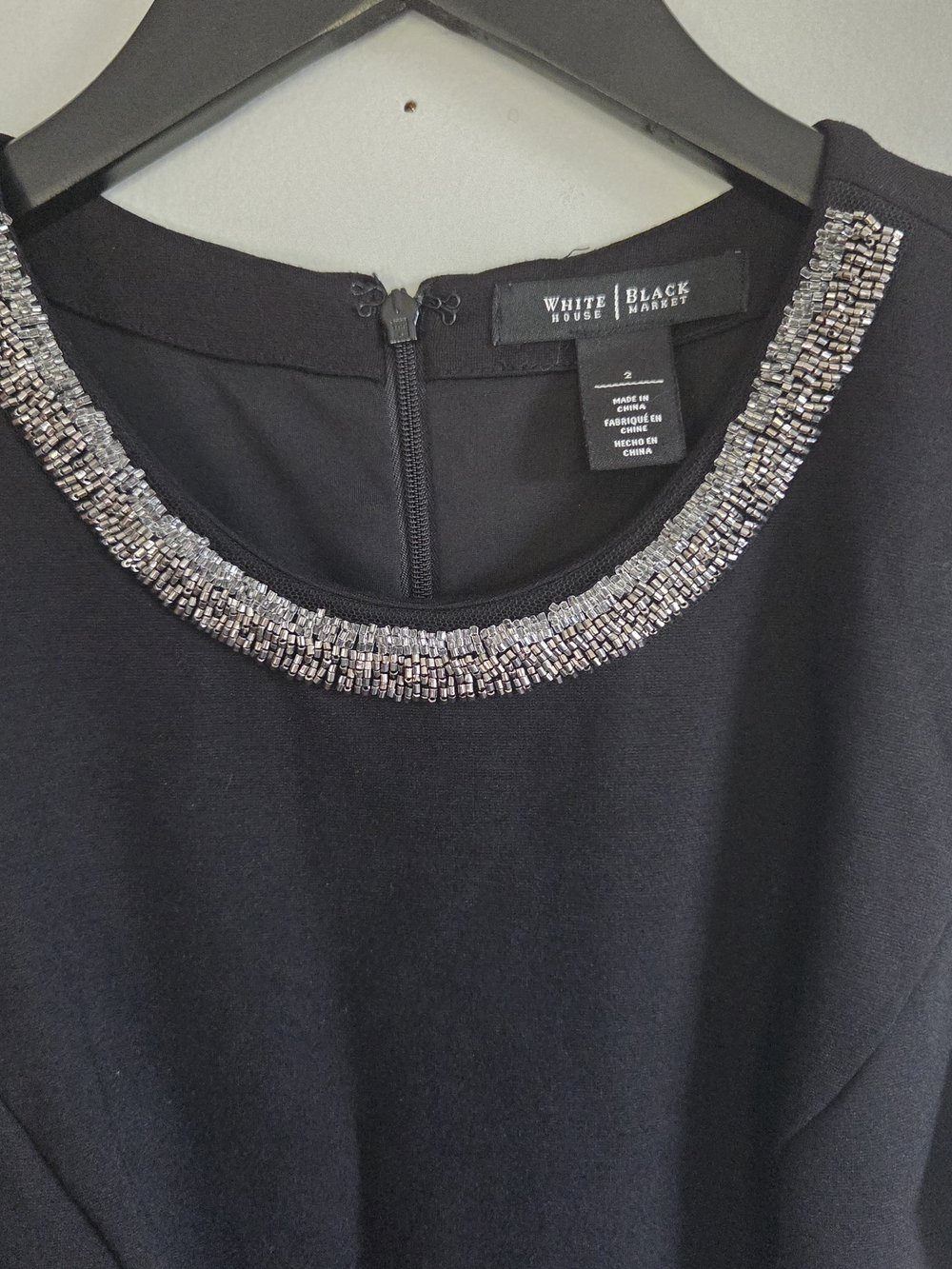 White House Black Market Black Beaded Peplum Sleeveless Knit Top Women Size 2 - Picture 4 of 7